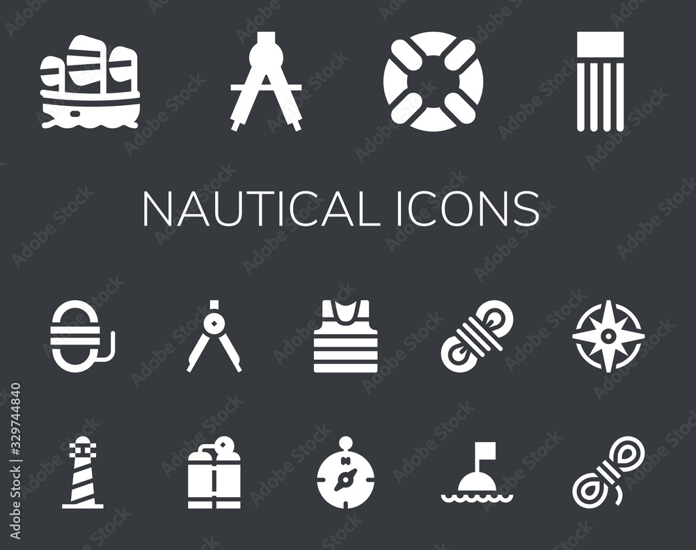 Modern Simple Set of nautical Vector filled Icons