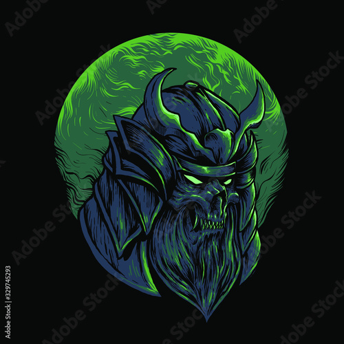 Japanese demon samurai illustration