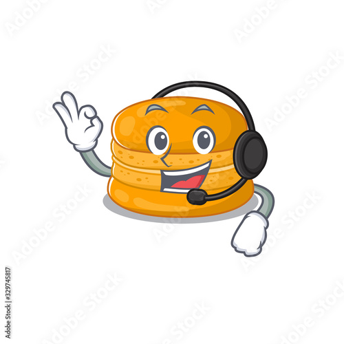 Charming orange macaron cartoon character design wearing headphone