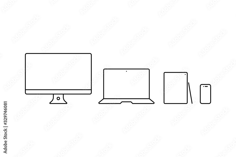 set of outline electronic devices