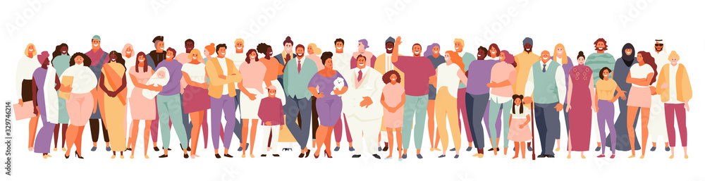 Multinational and multicultural crowd of people . People of different ages and appearance large set on a white background Multinational and multicultural crowd of people . People of different ages and appearance large set on a white background