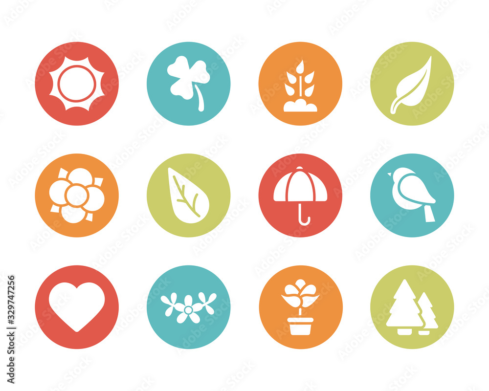 set of spring icons , block and flat style icon set of spring icons , block and flat style icon