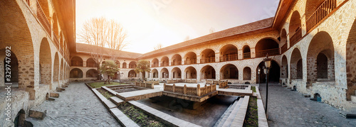 Courtyard of Karavansaray building in Sheki, Azerbaijan. The building dates from the 18th century. photo