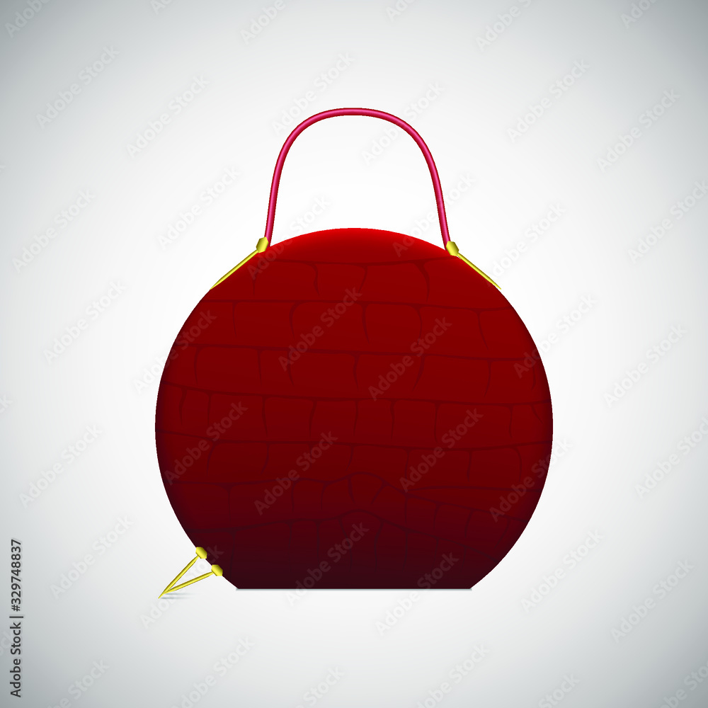 Obraz premium Vector fashion handbag. illustration of a red purse on a grey background. Elegant woman bag for business lady. As sign, symbol, icon, web, label, emblem.