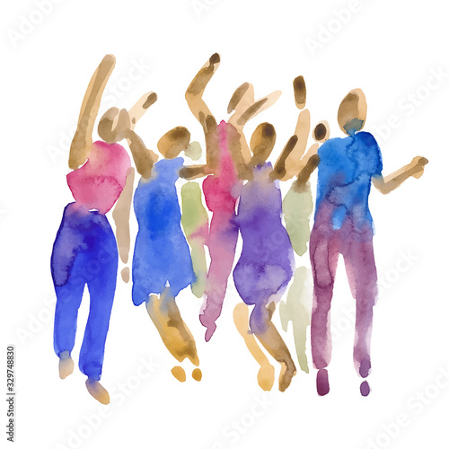 Vector - hand drawn watercolor illustration. Dancing people. People shaped watercolor stains