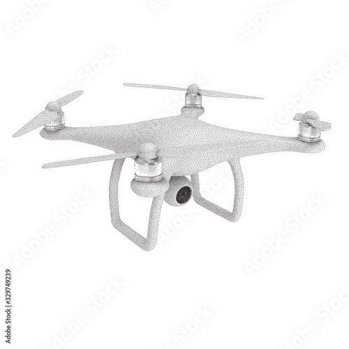 Remote control air drone. Dron flying. Dotwork Halftone Style Monochrome Gradient Vector Illustration.