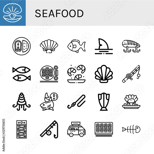 seafood simple icons set