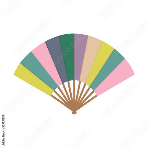 Asian fan. Colorfull hand traditional fan  isolated on white background. Paper folding painting vector fan