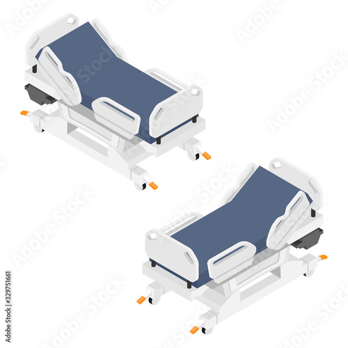 Mobile hospital medical bed isometric view isolated on white background.