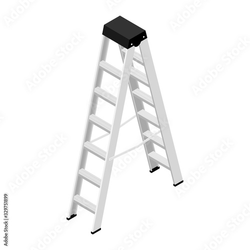 Metallic household steps.  Isolated aluminum ladder vector. Ladder construction, stepladder
