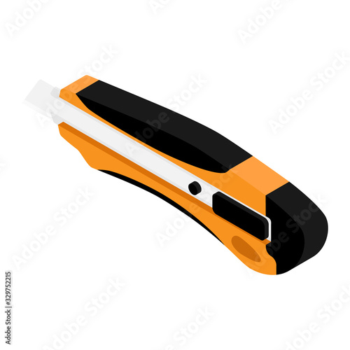 Orange office stationery knife isolated on white background