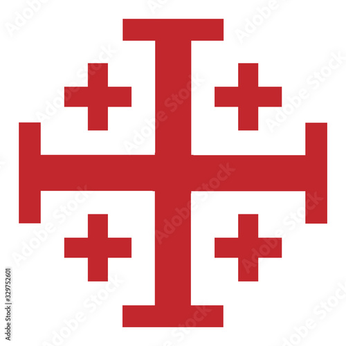 Vector illustration red Jerusalem cross. Cross of Knightly Order of the Holy Sepulchre of Jerusalem