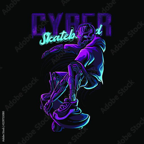 Cyber skateboard robot vector illustration