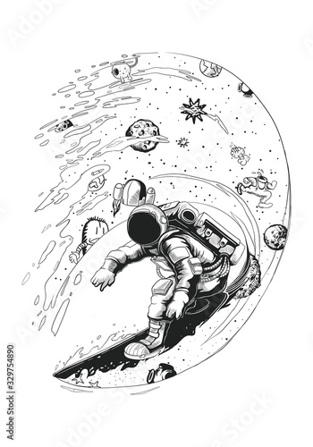 Astronaut Graphic Image Have White Background Have Surfing, design by global stock image dot com photo