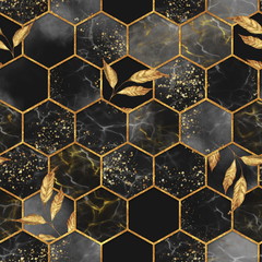 Handdoek met foto Marmeren hexagons patronen Abstract marmer hexagon met goudblad  © Gribanessa