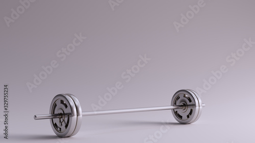 Silver Barbell with 2 Weights on each end 3d illustration 3d render 
