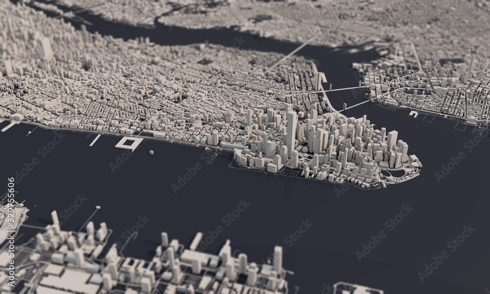 New York city map 3D Rendering. Aerial satellite view.