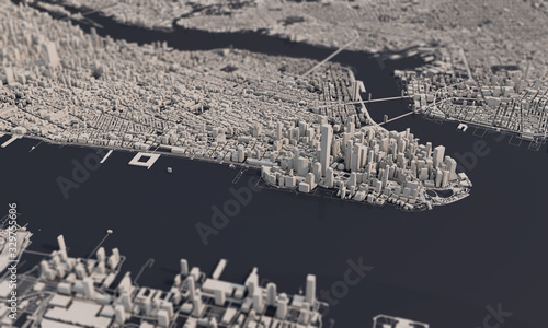 New York city map 3D Rendering. Aerial satellite view.
