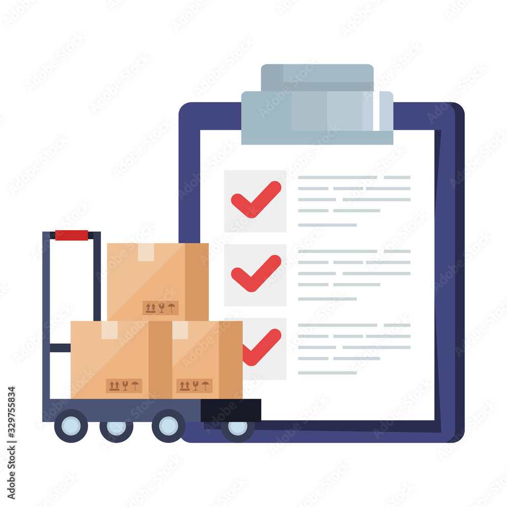 Boxes over cart and list document design, Delivery logistics transportation shipping service warehouse industry and global theme Vector illustration