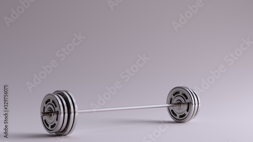 Silver Barbell with 4 Weights on each end 3d illustration 3d render 