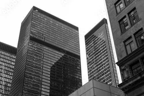 View of skyscraper in black and white. Downtown Toronto in Ontario. Canada