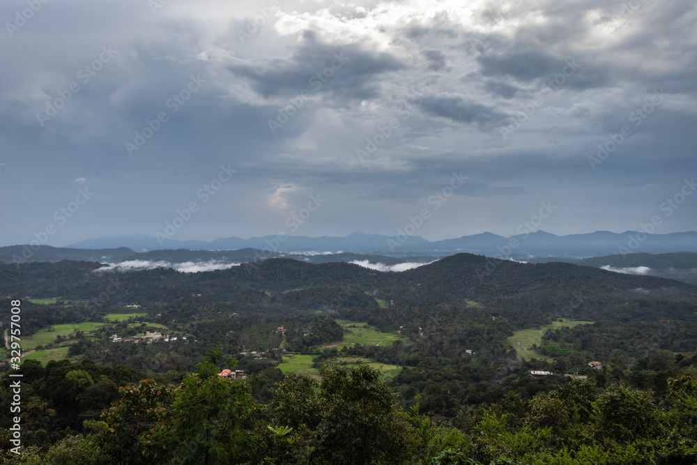 Misty mountains range with amazing sky Misty mountains range with amazing sky