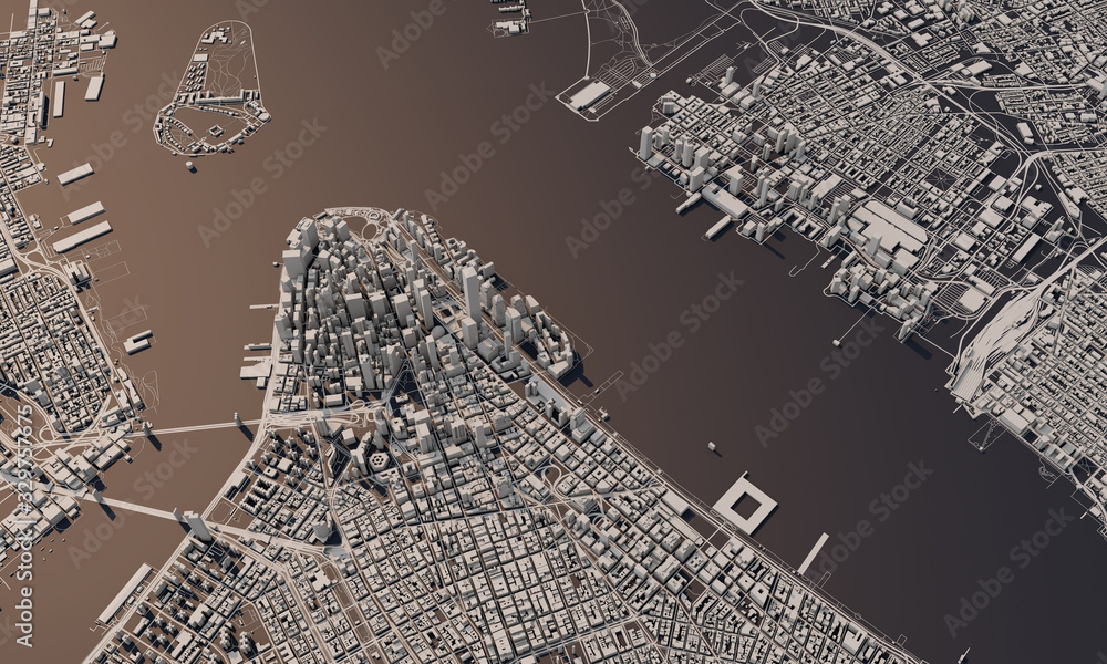 Fototapeta premium New York city map 3D Rendering. Aerial satellite view.