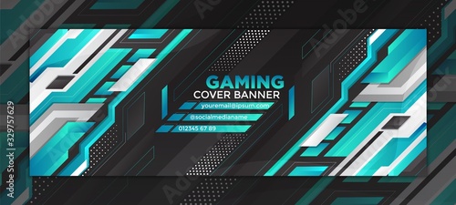 gaming cover banner with futuristic blue design for web - social media and other 