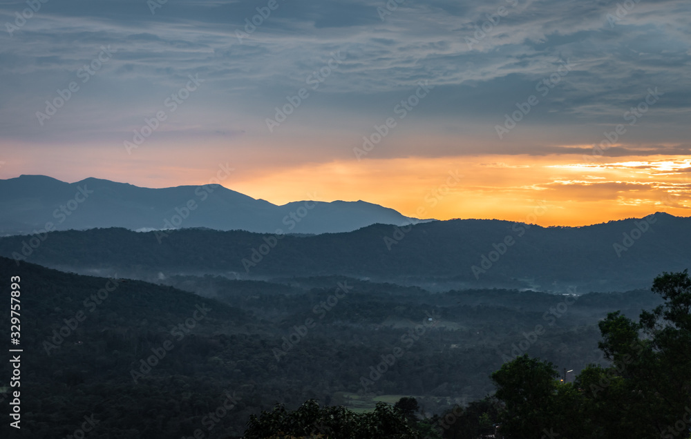 Misty mountains range with amazing sky Misty mountains range with amazing sky