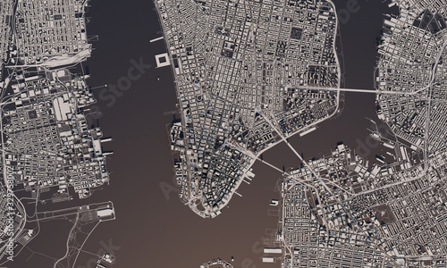Photography New York city map 3D Rendering. Aerial satellite view.