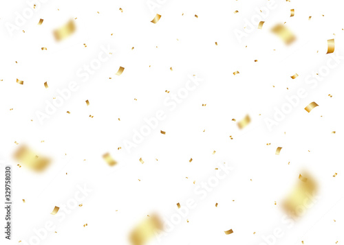 Gold Confetti Party Celebration Background With Ribbons And Particles.