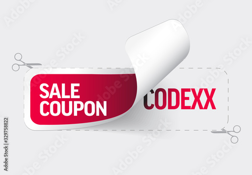 Red sticker template displaying the sale coupon code