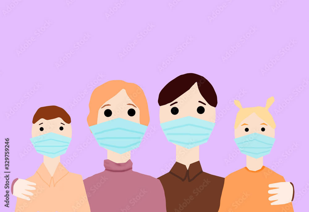 illustration of famaly with kids in respiratory mask close up with copy space isolated on white background illustration of famaly with kids in respiratory mask close up with copy space isolated on white background