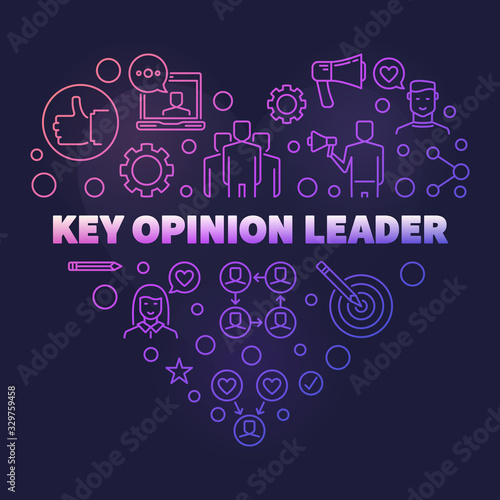 Key Opinion Leader vector concept colored thin line heart illustration on dark background