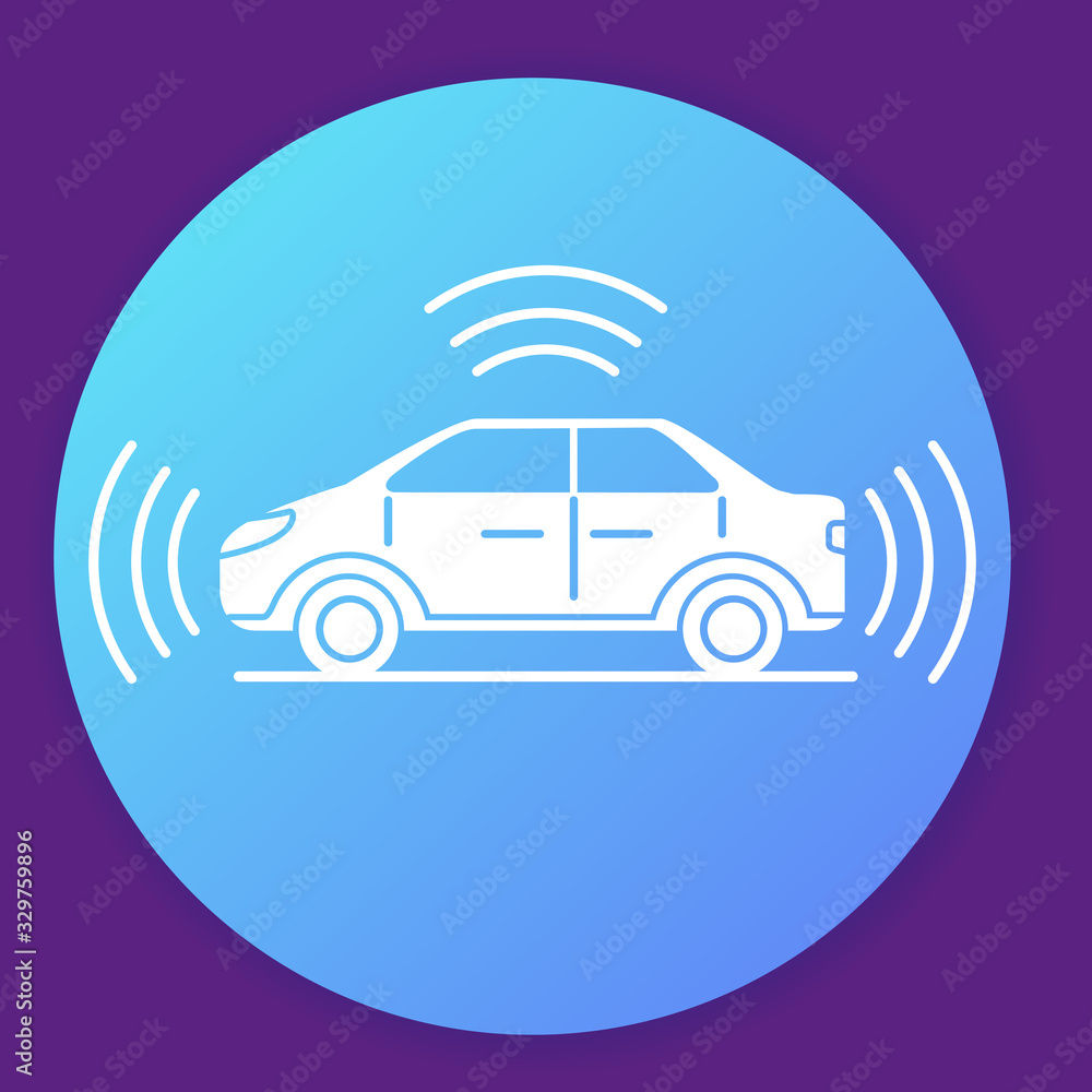 Autonomous driving smart car icon. Gps signal around.Concept for mobile application.Flat illustration vector.