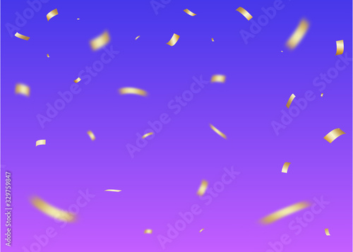 Gold Confetti Party Celebration Background With Ribbons And Blurred pieces.