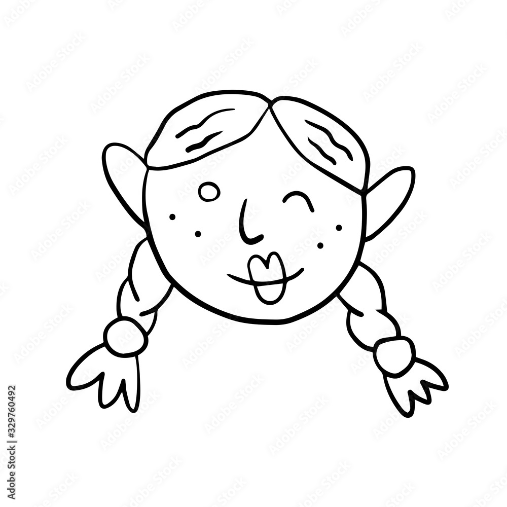 Woman, girl face with smile cartoon doodle hand drawn vector illustration, sticker, icon, design element. Black monochrome design. Isolated on white background. Easy to change color. Feminism. Chat. Woman, girl face with smile cartoon doodle hand drawn vector illustration, sticker, icon, design element. Black monochrome design. Isolated on white background. Easy to change color. Feminism. Chat.