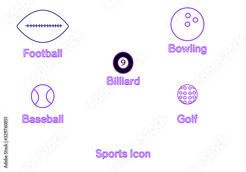 set of balls for sport contains football, bowling golf, baseball, and billiard. Vector Illustration