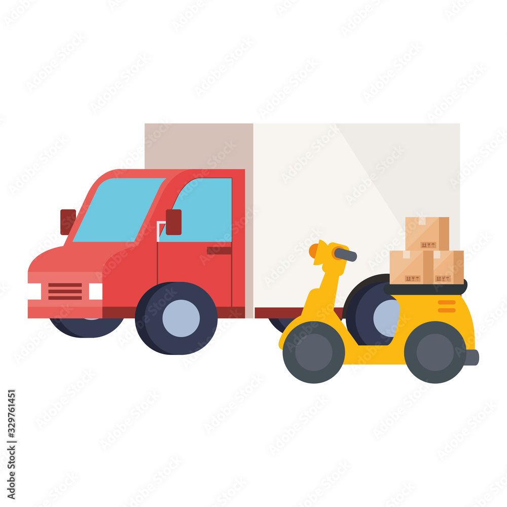 truck and motorcycle design, Delivery logistics transportation shipping service warehouse industry and global theme Vector illustration