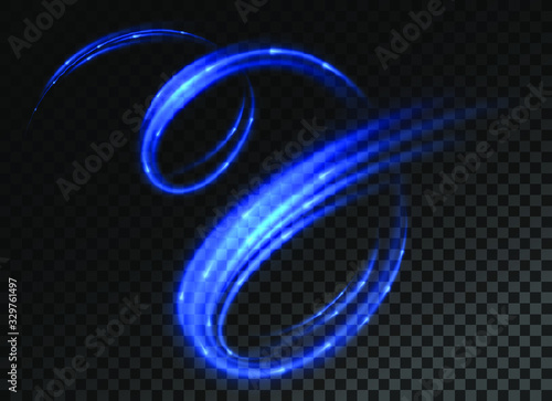 Dynamic sparkling spiral, twist. Blue light effect. Vector illustration