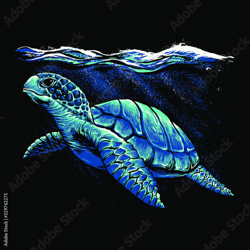 Ocean turtle art vector illustration