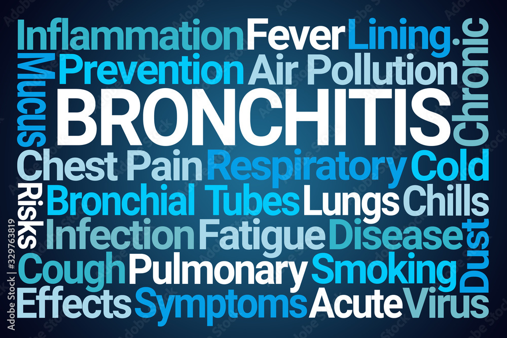 Bronchitis Word Cloud on Blue Background