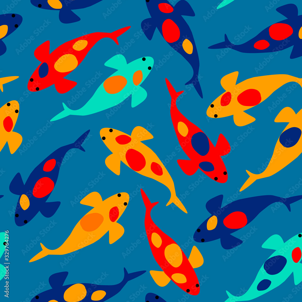 Colorful seamless pattern with koi carps, vector