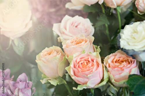 Pink and white peonies in a vase and a picture