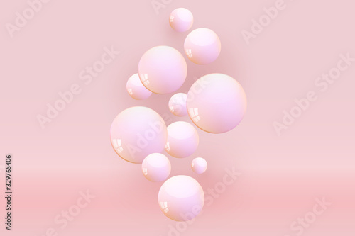 Pile of shiny elegant balloon floating on pastels skin tone background.