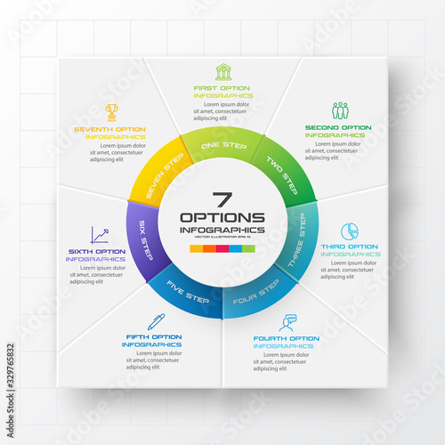 Business infographics template 7 steps with square,Element for design invitations,Vector illustration.