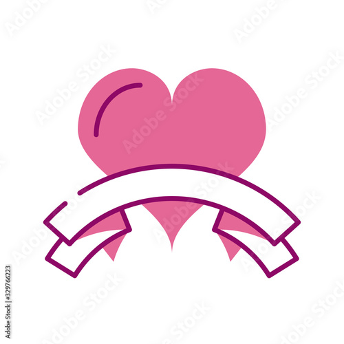 heart with ribbon decorative, half line and color style icon