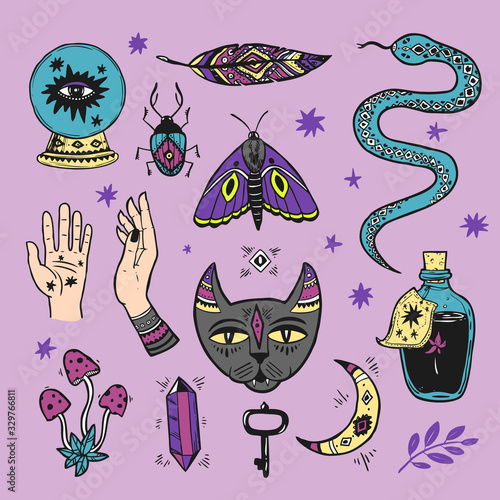 Magic elments. Hand drawn vector  set of sacred symbol.
