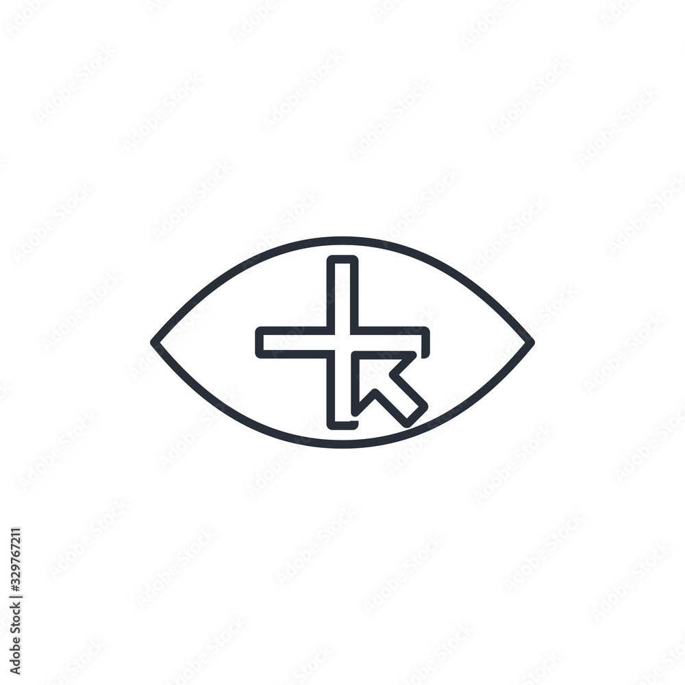 Eye plus. View and news. Vector linear icon on a white background.