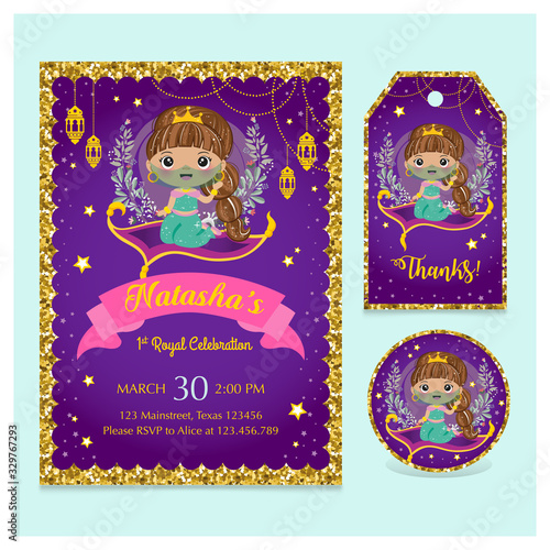 Arabian princess invitation set with coaster and thank you tag